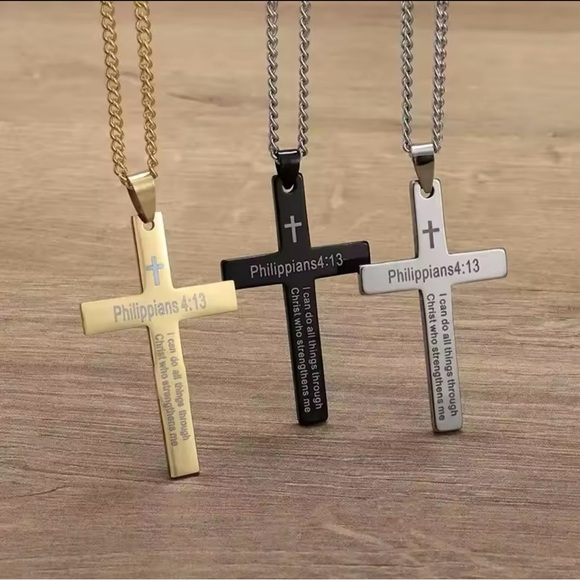 Bible Verse Cross Pendant Necklace Philippians 4:13 - Picture 1 of 4
